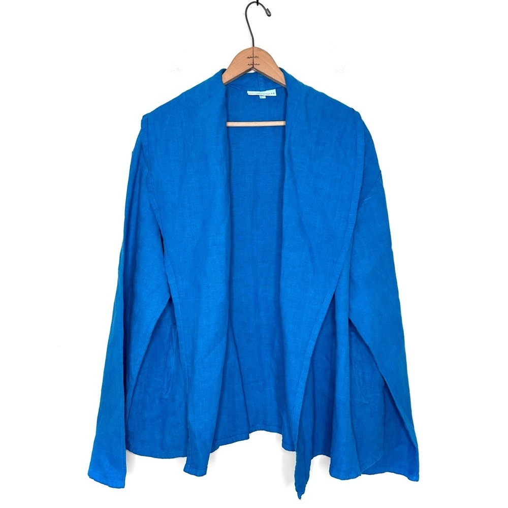 Bryn Walker | Blue Linen Open Front Drape Swing Jacket Size XL